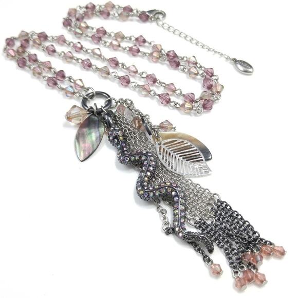 Guess Tassel Snake Pendant Crystal Beaded Necklace - 32 Inches - Signed - Picture 8 of 10